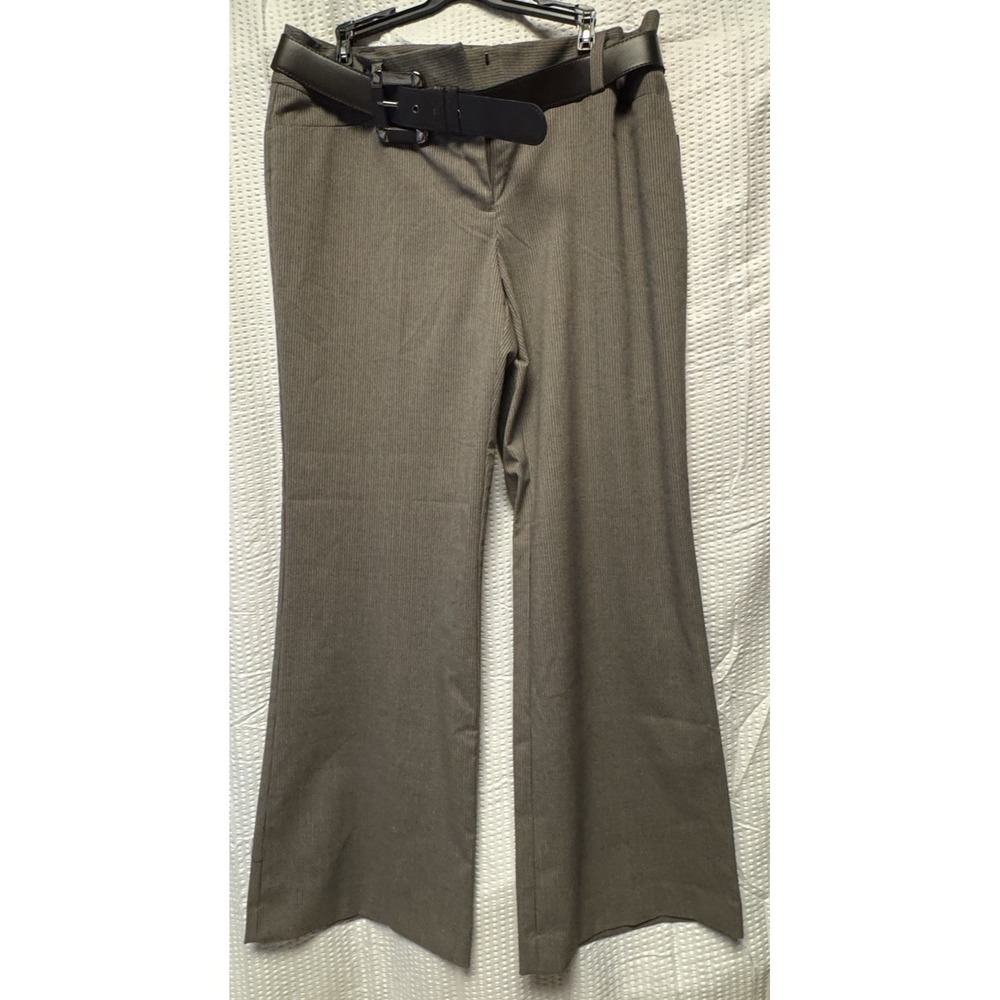 Apt 9 Women's Ava Fit SZ 14 Belted Light Brown Striped Dress Pants Boot Cut NWT